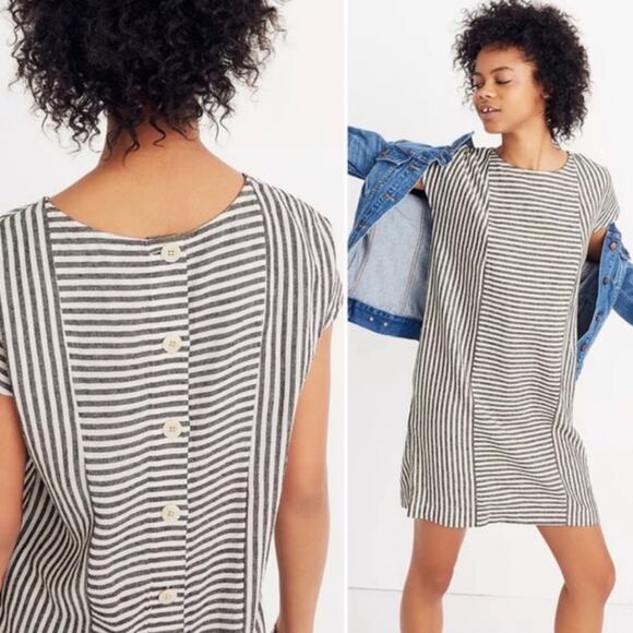 Madewell Dresses & Skirts - Madewell‎ Stripe-Play Button-Back Black & White Striped Tee Dress Sz XL